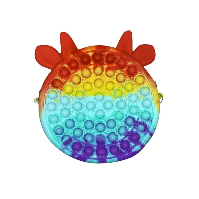 Jucarie antistres din silicon Flippy, Geanta Pop It, Vacuta, 16 cm, Curcubeu-0