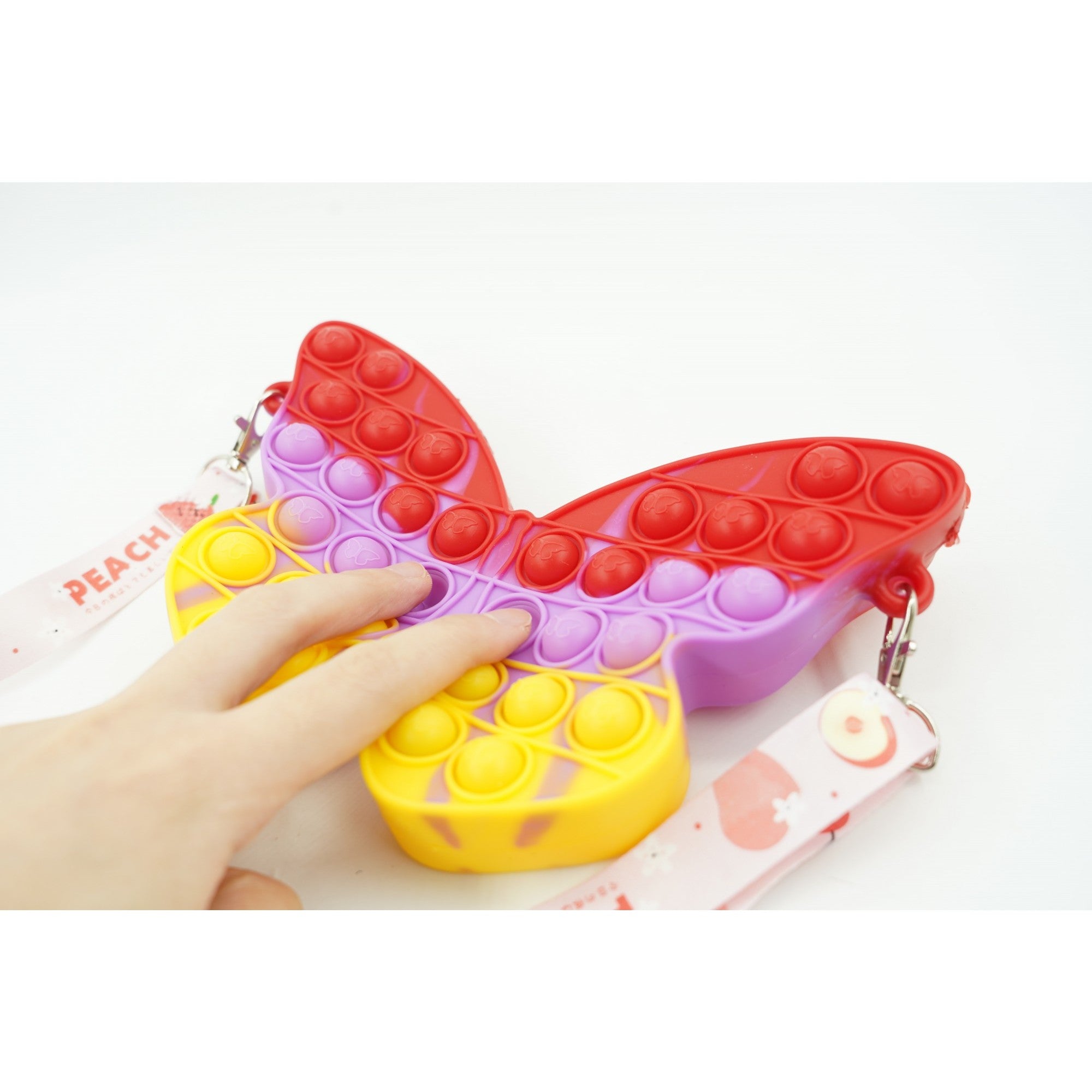 Jucarie antistres din silicon, Flippy, Pop It Now and Flip It, Geanta de umar, Fluture, Galben/Mov-3