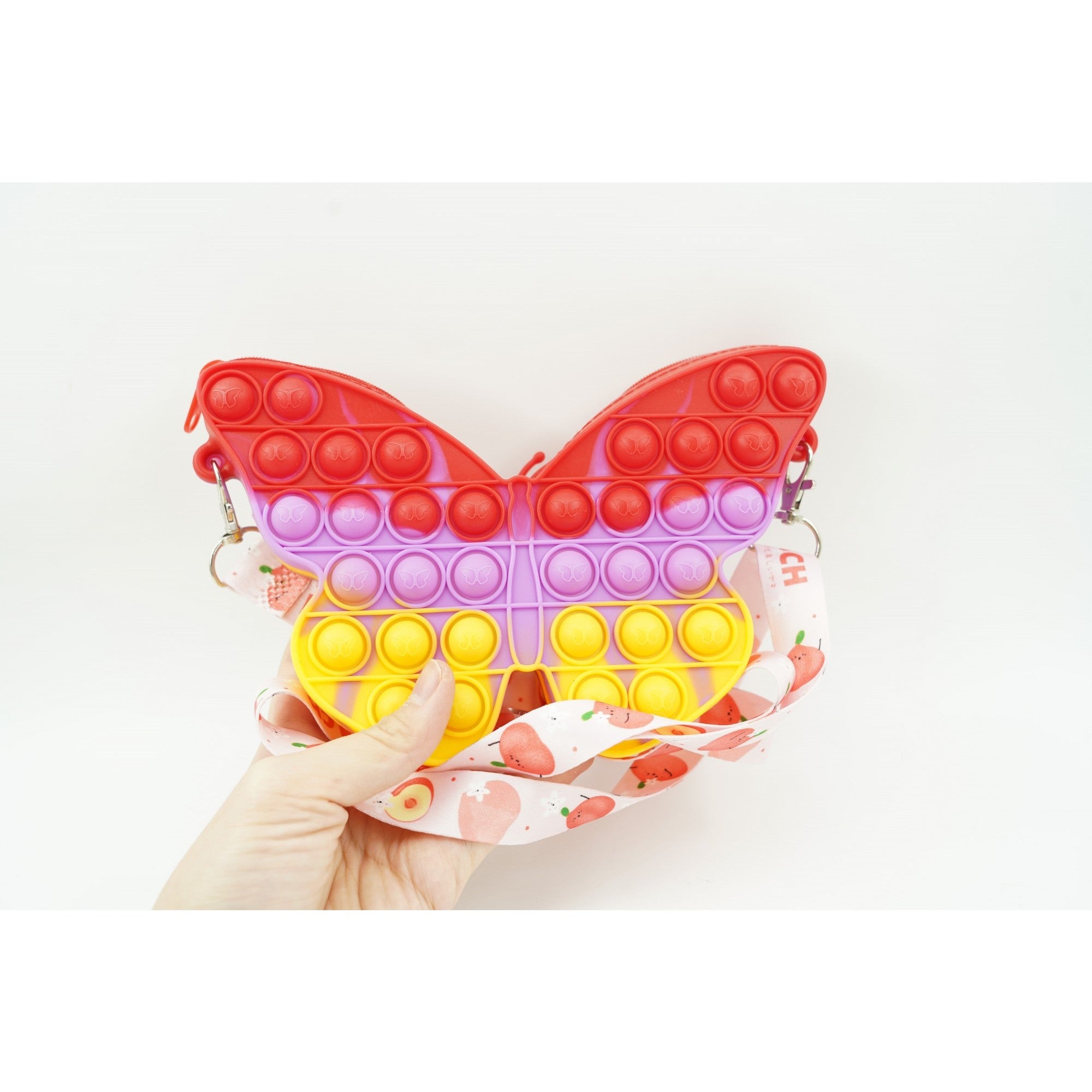 Jucarie antistres din silicon, Flippy, Pop It Now and Flip It, Geanta de umar, Fluture, Galben/Mov-5