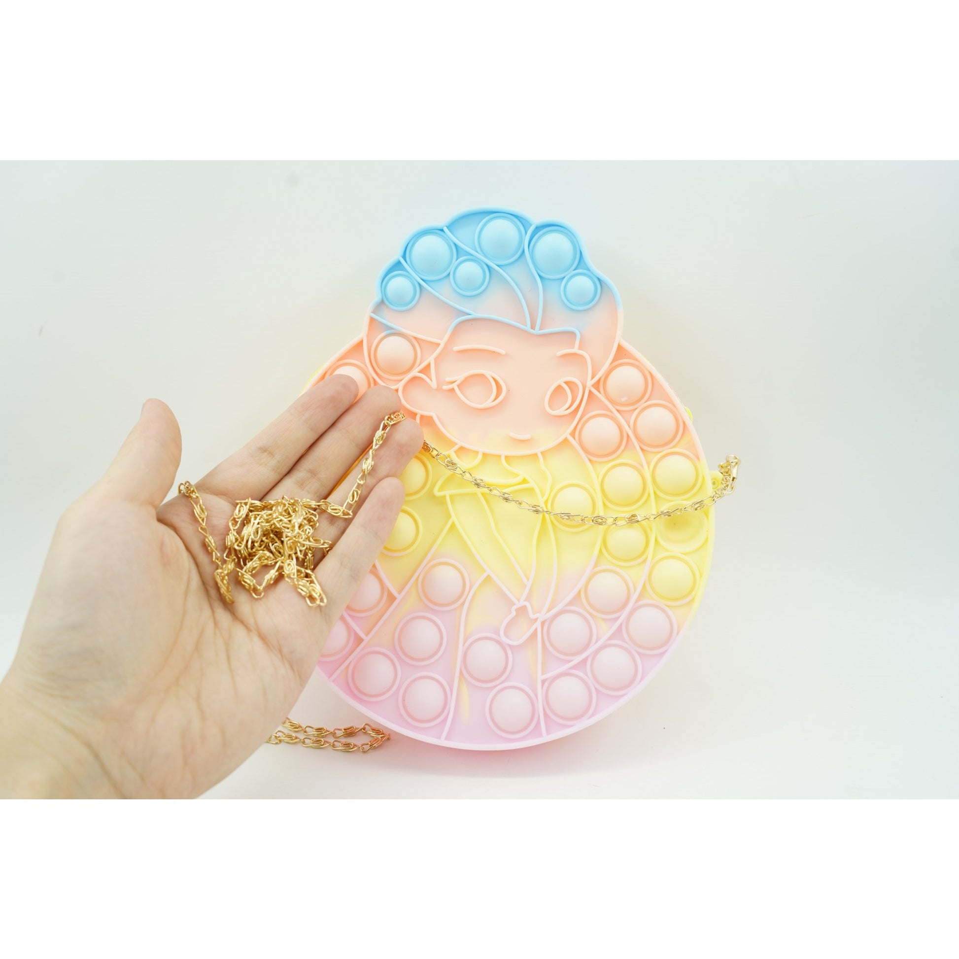 Jucarie antistres din silicon, Flippy, Pop It Now and Flip It, Geanta de umar, Mica printesa, 16 cm, Macarons-3