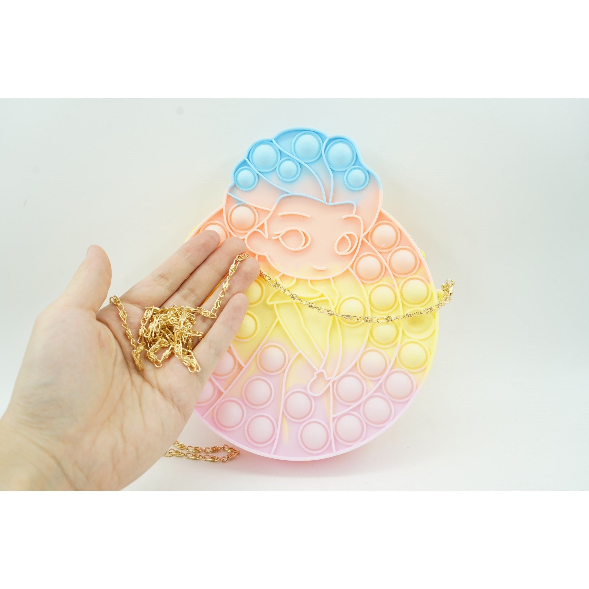 Jucarie antistres din silicon, Flippy, Pop It Now and Flip It, Geanta de umar, Mica printesa, 16 cm, Macarons-3