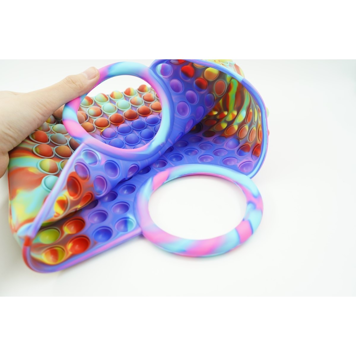 Jucarie Antistres din silicon Flippy, Pop It Now And Flip It, Geanta mare, 28 cm, Multicolor, Model 3-3