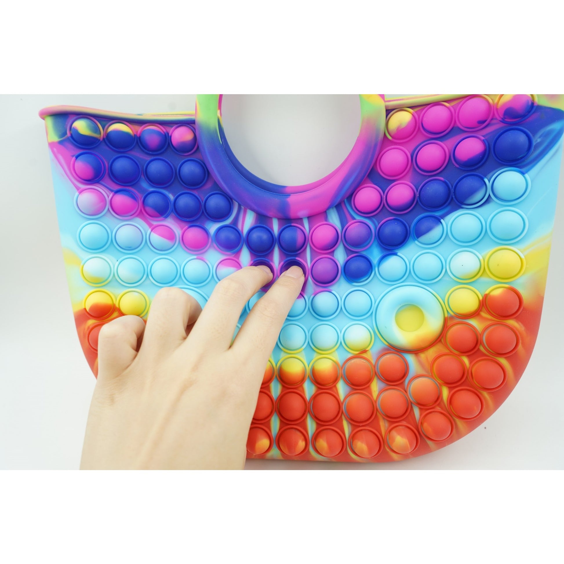 Jucarie Antistres din silicon Flippy, Pop It Now And Flip It, Geanta mare, 28 cm, Multicolor, Model 6-3