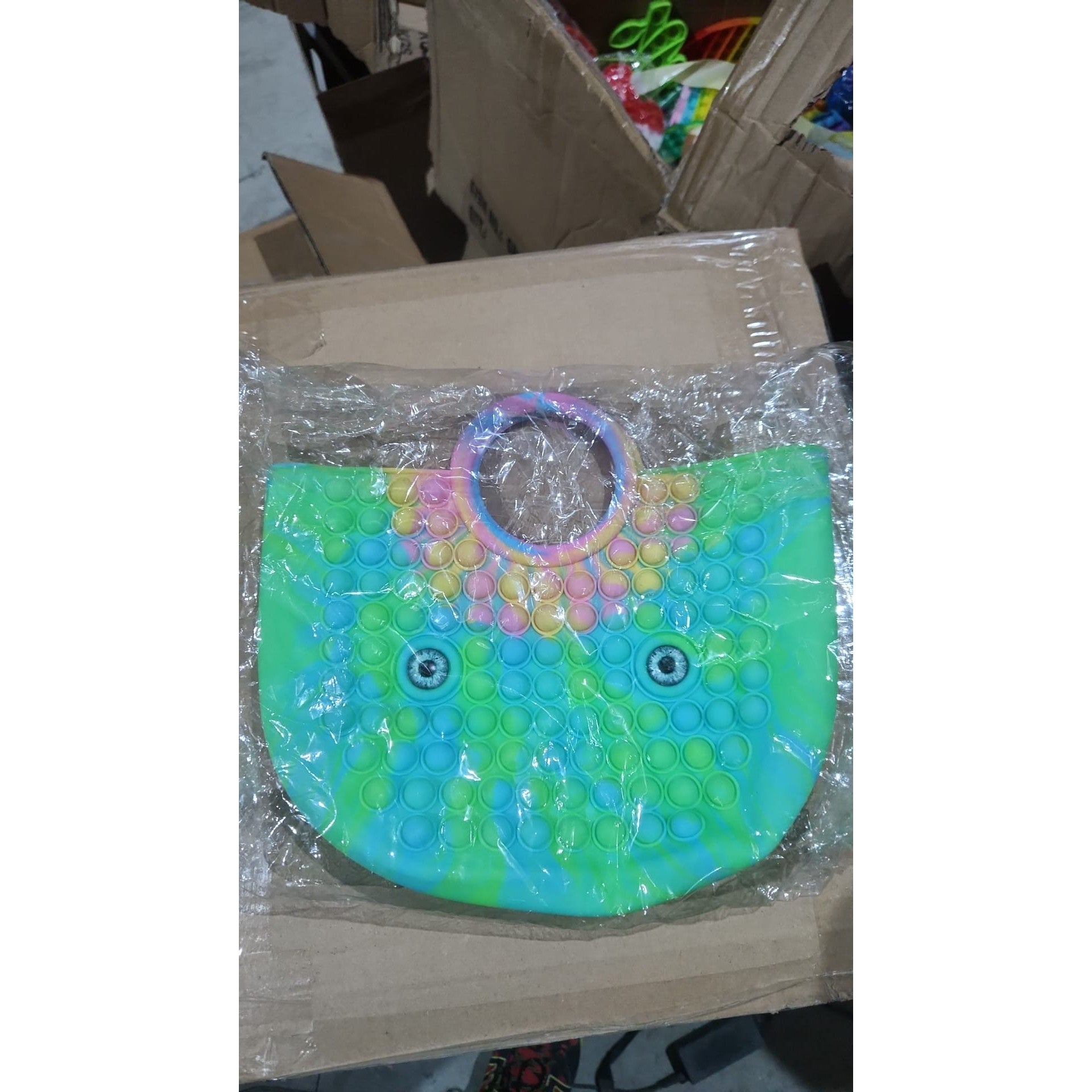 Jucarie Antistres din silicon Flippy, Pop It Now And Flip It, Geanta mare, 28 cm, Multicolor Turcoaz-0