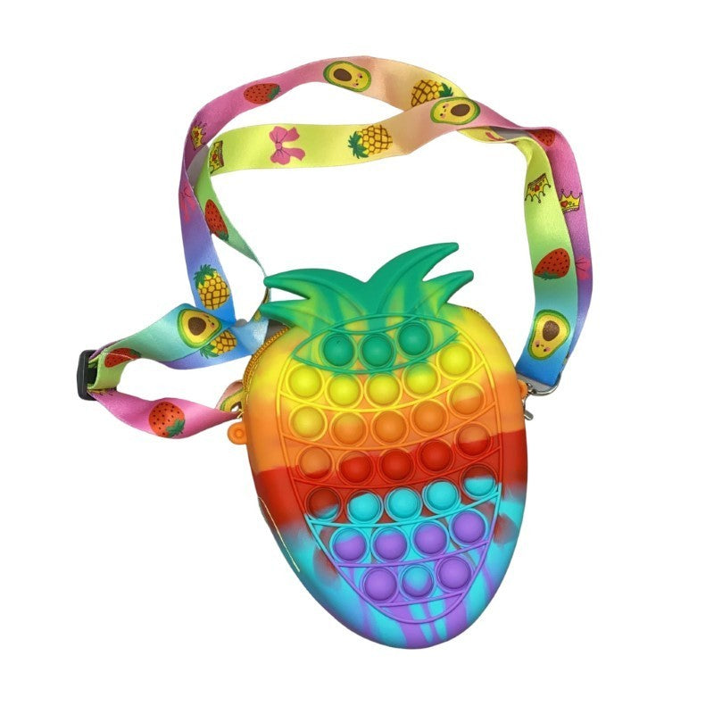 Jucarie antistres din silicon, Flippy, Pop It Now and Flip It, Geanta mica, Ananas, Multicolor, Model 2-0