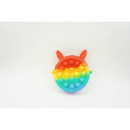 Jucarie antistres din silicon Flippy, Pop it Now and Flip It ,Mini Geanta, Iepuras, 6 cm, Curcubeu-1