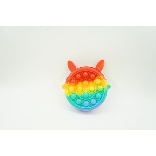 Jucarie antistres din silicon Flippy, Pop it Now and Flip It ,Mini Geanta, Iepuras, 6 cm, Curcubeu-1