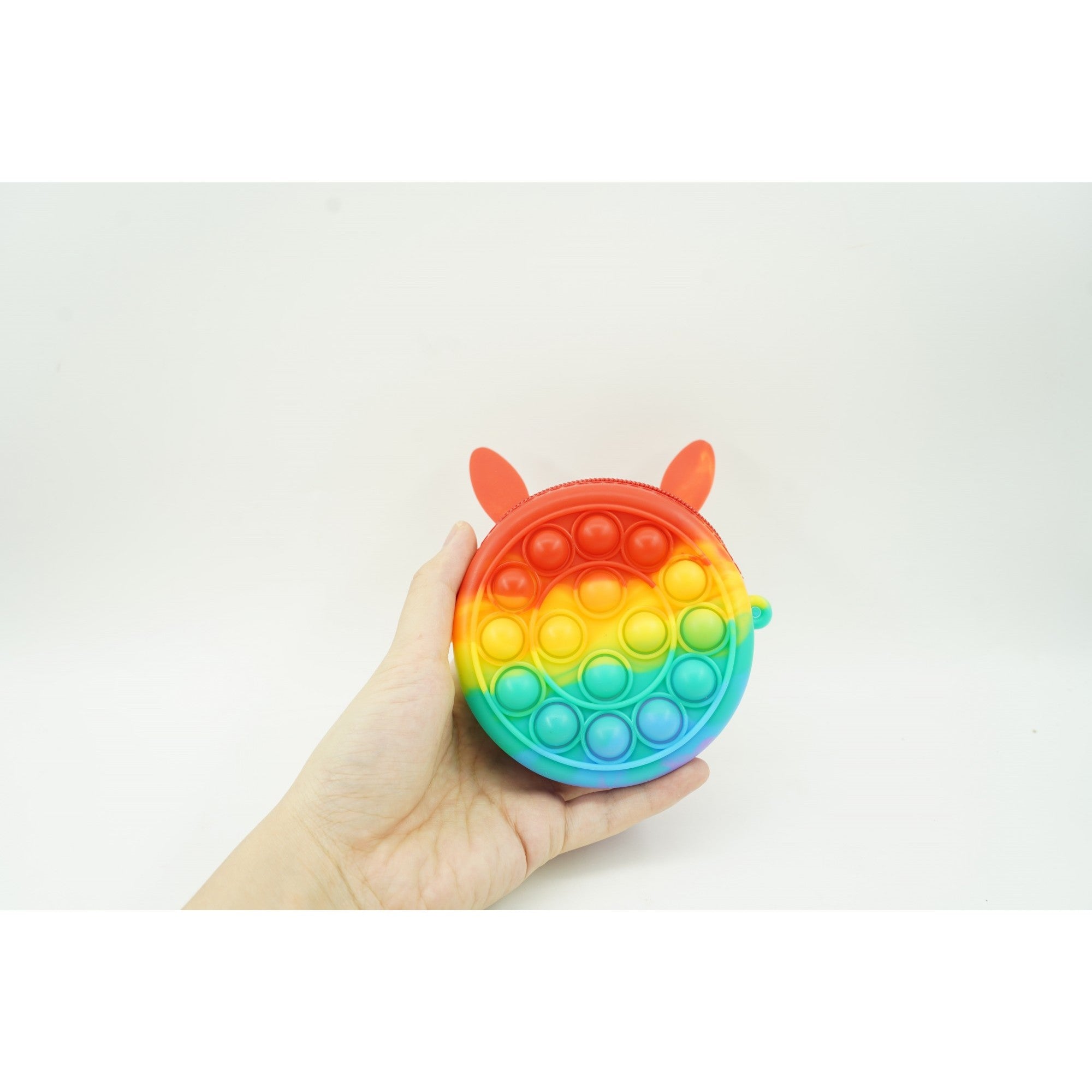 Jucarie antistres din silicon Flippy, Pop it Now and Flip It ,Mini Geanta, Iepuras, 6 cm, Curcubeu-2