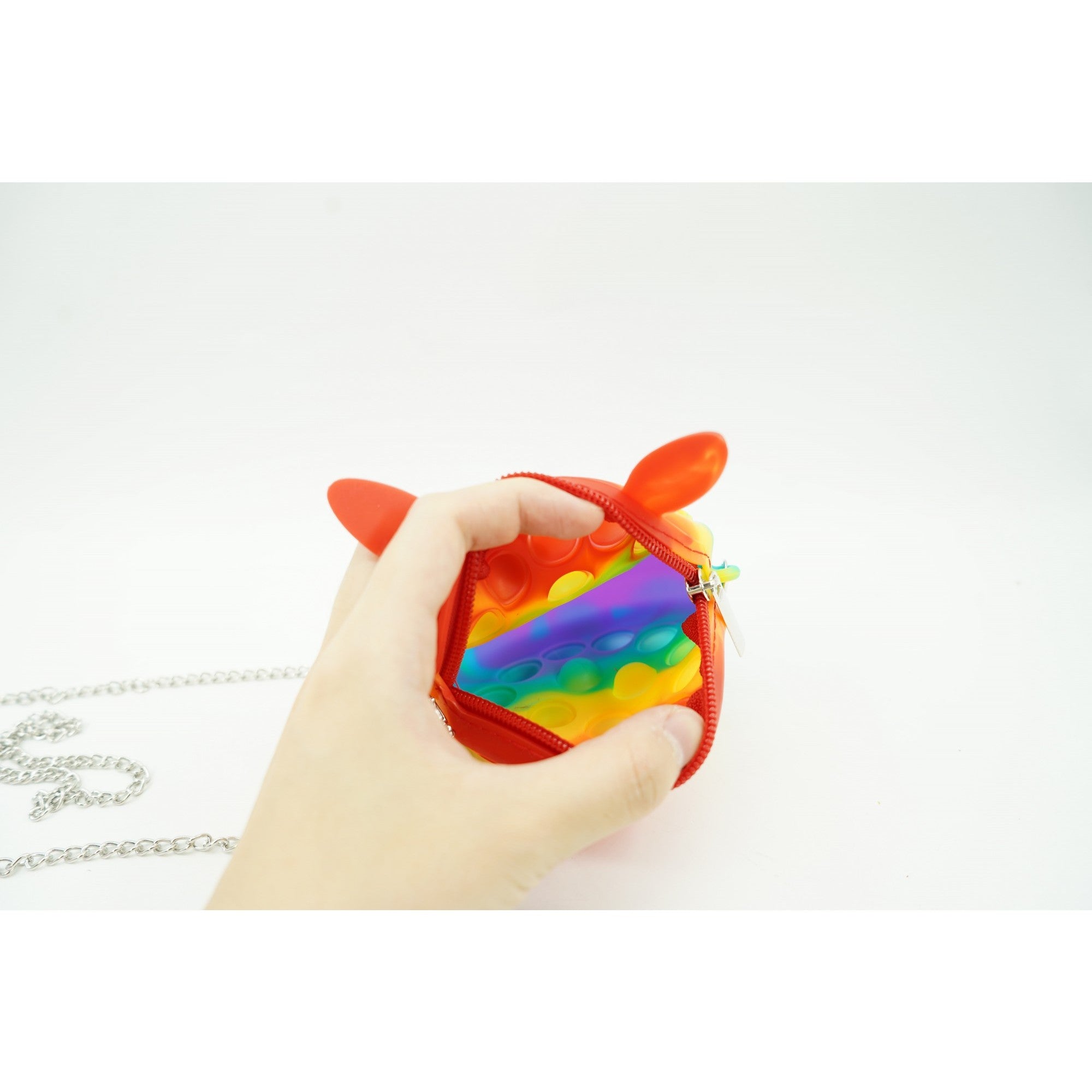 Jucarie antistres din silicon Flippy, Pop it Now and Flip It ,Mini Geanta, Iepuras, 6 cm, Curcubeu-4