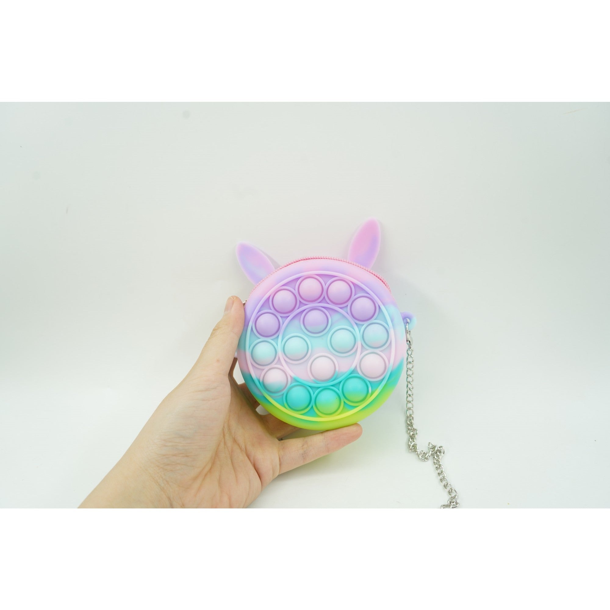 Jucarie antistres din silicon Flippy, Pop it Now and Flip It ,Mini Geanta, Iepuras, 6 cm, Macarons-2