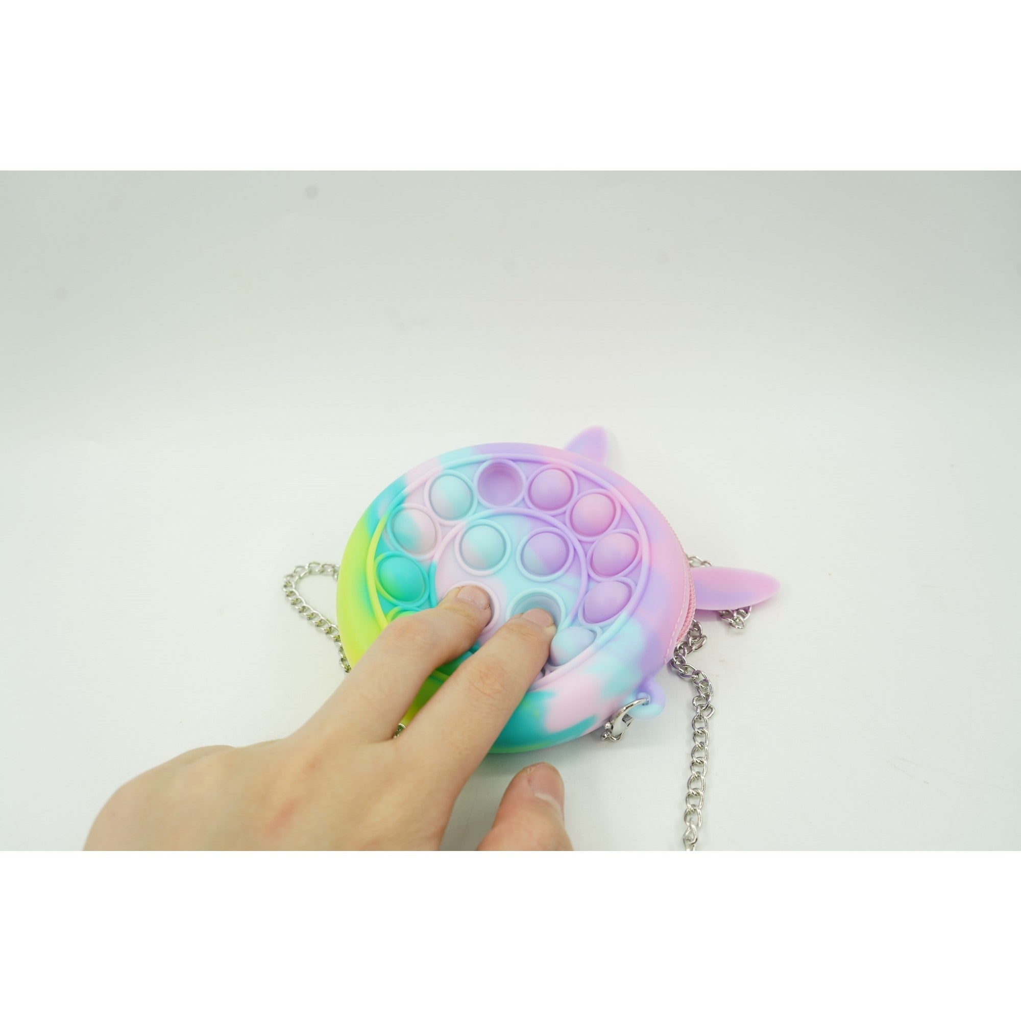 Jucarie antistres din silicon Flippy, Pop it Now and Flip It ,Mini Geanta, Iepuras, 6 cm, Macarons-3