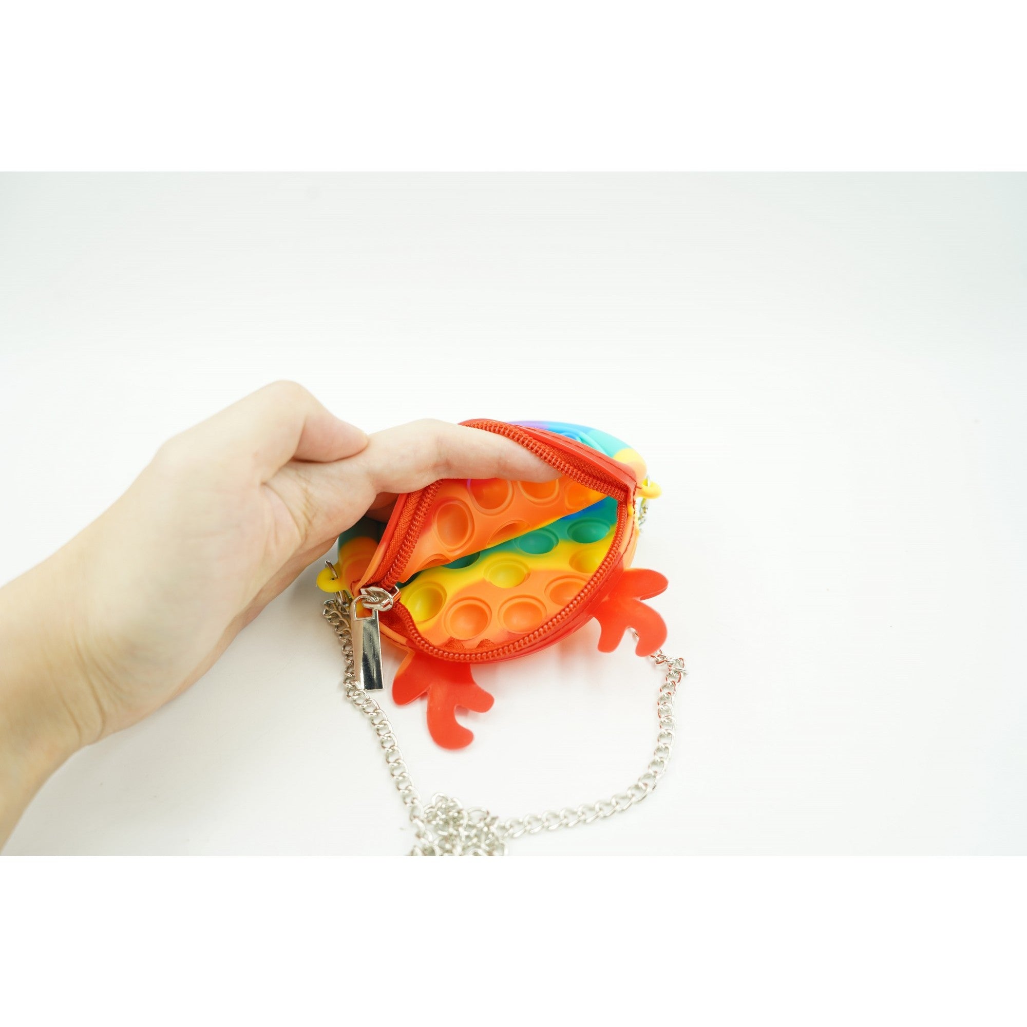 Jucarie antistres din silicon Flippy, Pop it Now and Flip It ,Mini Geanta, Ren, 6 cm, Curcubeu-4