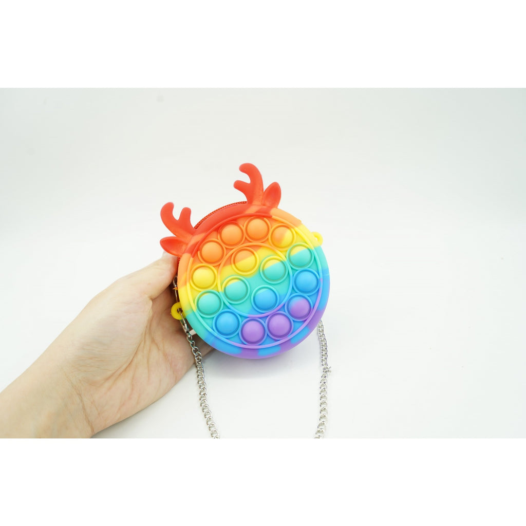 Jucarie antistres din silicon Flippy, Pop it Now and Flip It ,Mini Geanta, Ren, 6 cm, Curcubeu-5