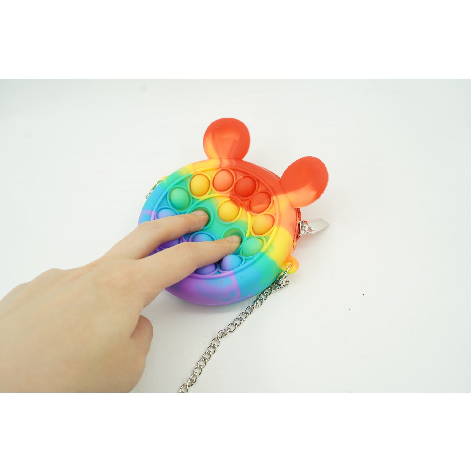 Jucarie antistres din silicon Flippy, Pop it Now and Flip It ,Mini Geanta, Soricel, 6 cm, Curcubeu-3