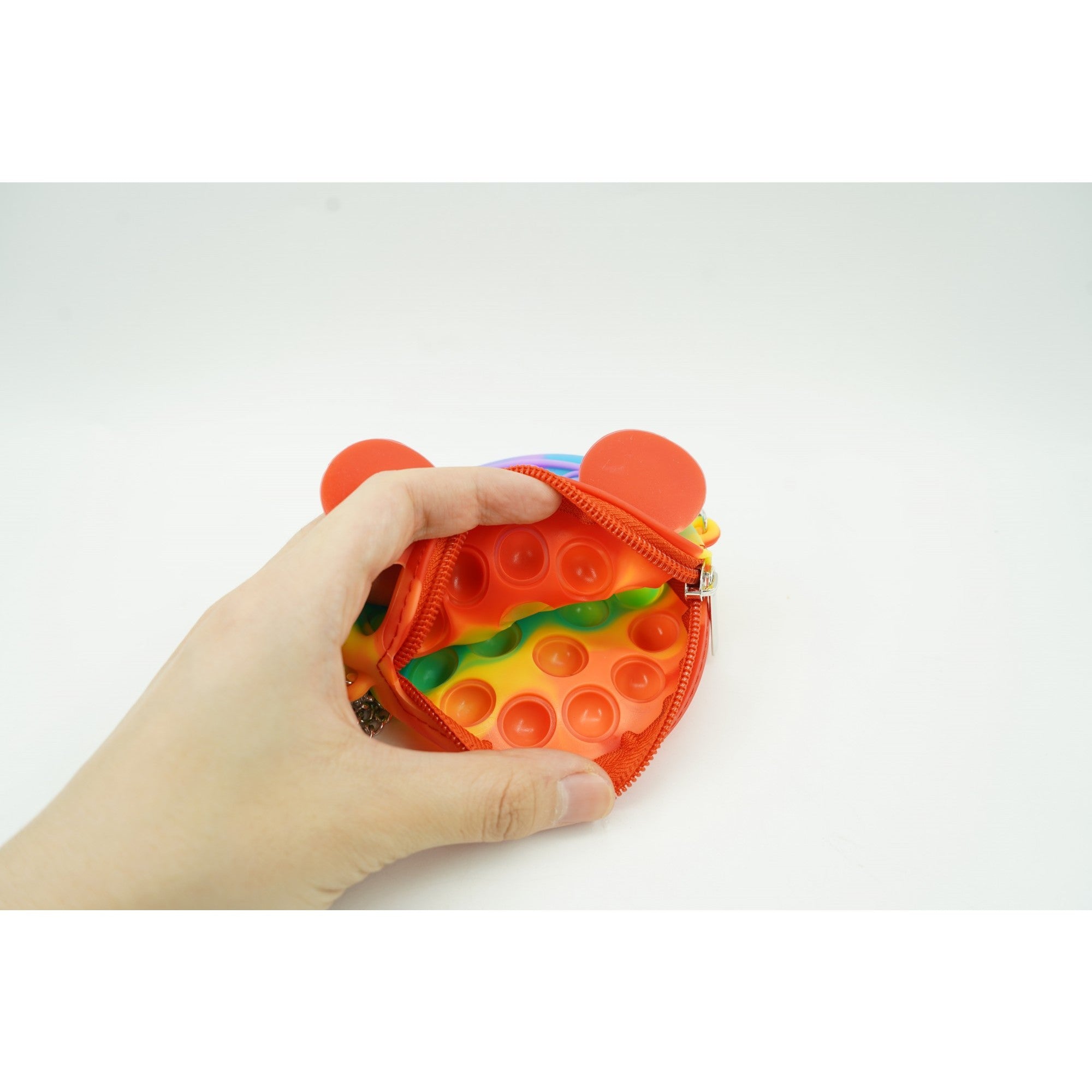 Jucarie antistres din silicon Flippy, Pop it Now and Flip It ,Mini Geanta, Soricel, 6 cm, Curcubeu-4