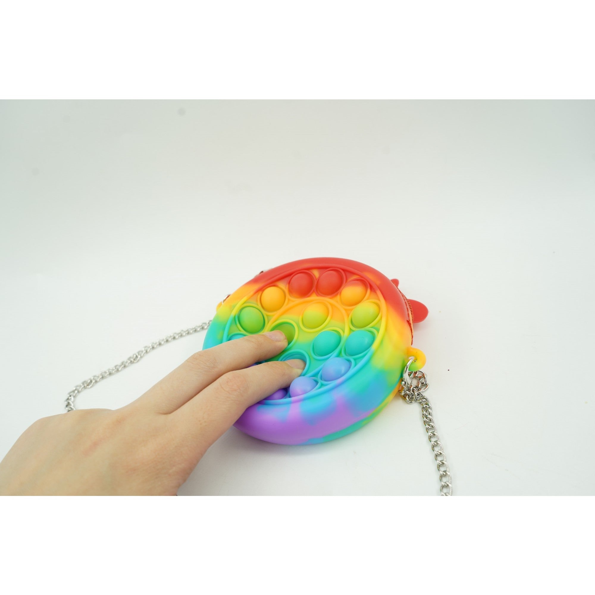 Jucarie antistres din silicon Flippy, Pop it Now and Flip It ,Mini Geanta, Vacuta, 6 cm, Curcubeu-2