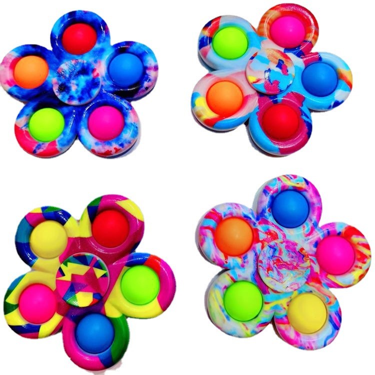 Jucarie antistres simple dimple fidget toy spinner cu 5 buline, Multicolor Rainbow-4