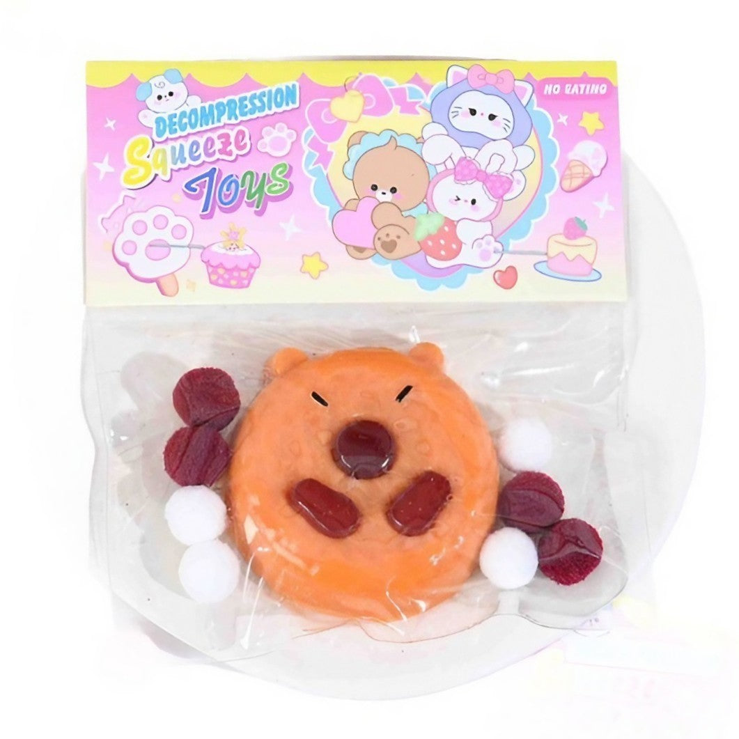 Jucarie Antistres Squishy, Flippy, cu Revenire Lenta, Forma de Biscuite Rotund, Model Capybara, 7x6.5 cm, 55g, Ambalaj Transparent, Maro-0