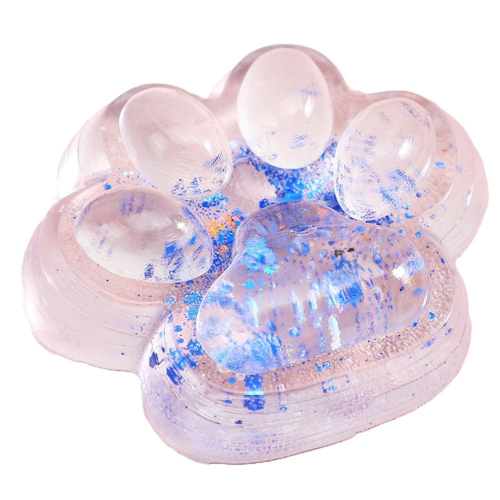 Jucarie Antistres Squishy, Flippy, cu Revenire Lenta, Model Cat Paw, 6.5 x 7 cm, din Tpr, 4-6 Ani, Model 4 Sclipici, Transparent-0