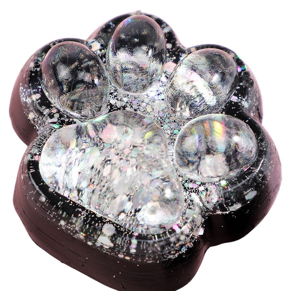 Jucarie Antistres Squishy, Flippy, cu Revenire Lenta, Model Labuta de Pisica cu Sclipici, 6.5x6 cm, 60g, Ambalaj Transparent, Alb-Negru-0