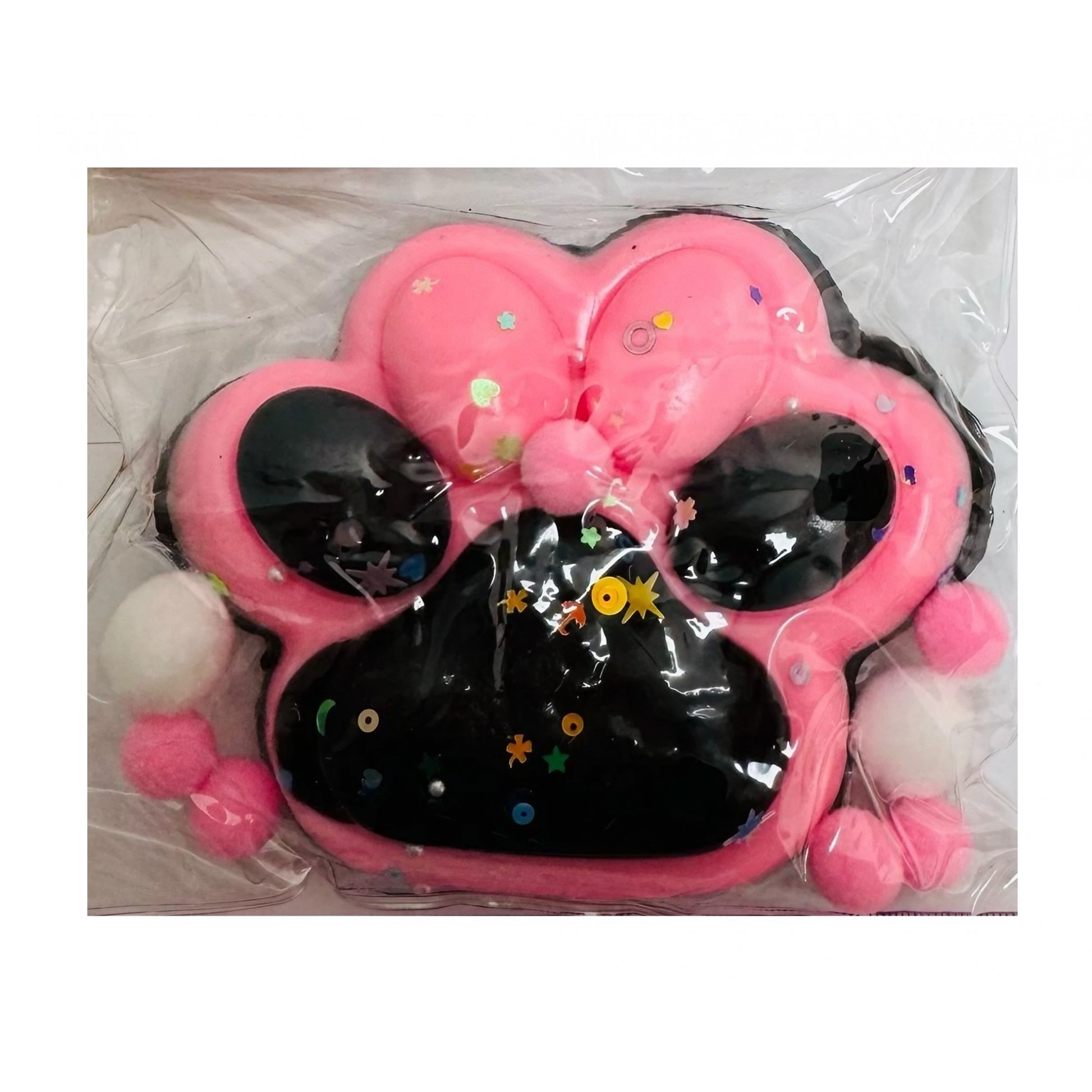 Jucarie Antistres Squishy, Flippy, cu Revenire Lenta, Model Labuta de Pisica, cu Stelute, 12 cm, 220g, Pinch Family, Ambalaj Transparent, Roz Negru-0