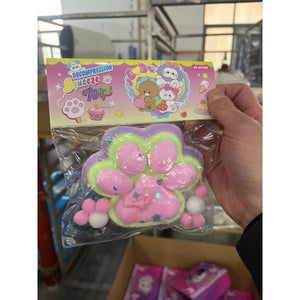 Jucarie Antistres Squishy, Flippy, cu Revenire Lenta, Model Labuta de Pisica Pufoasa, 12.5x10.5 cm, 220g, Squeeze Pinch Family, Ambalaj Transparent, Roz Curcubeu-0