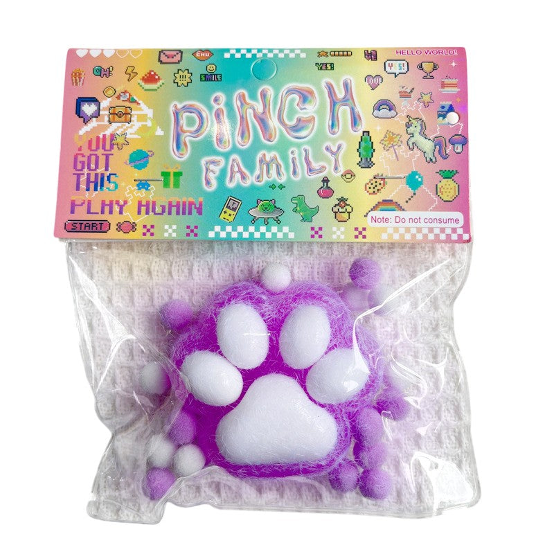 Jucarie Antistres Squishy, Flippy, cu Revenire Lenta, Model Labuta de Pisica Pufoasa, 6x6 cm, 72g, Ambalaj Transparent, Mov-Alb-0