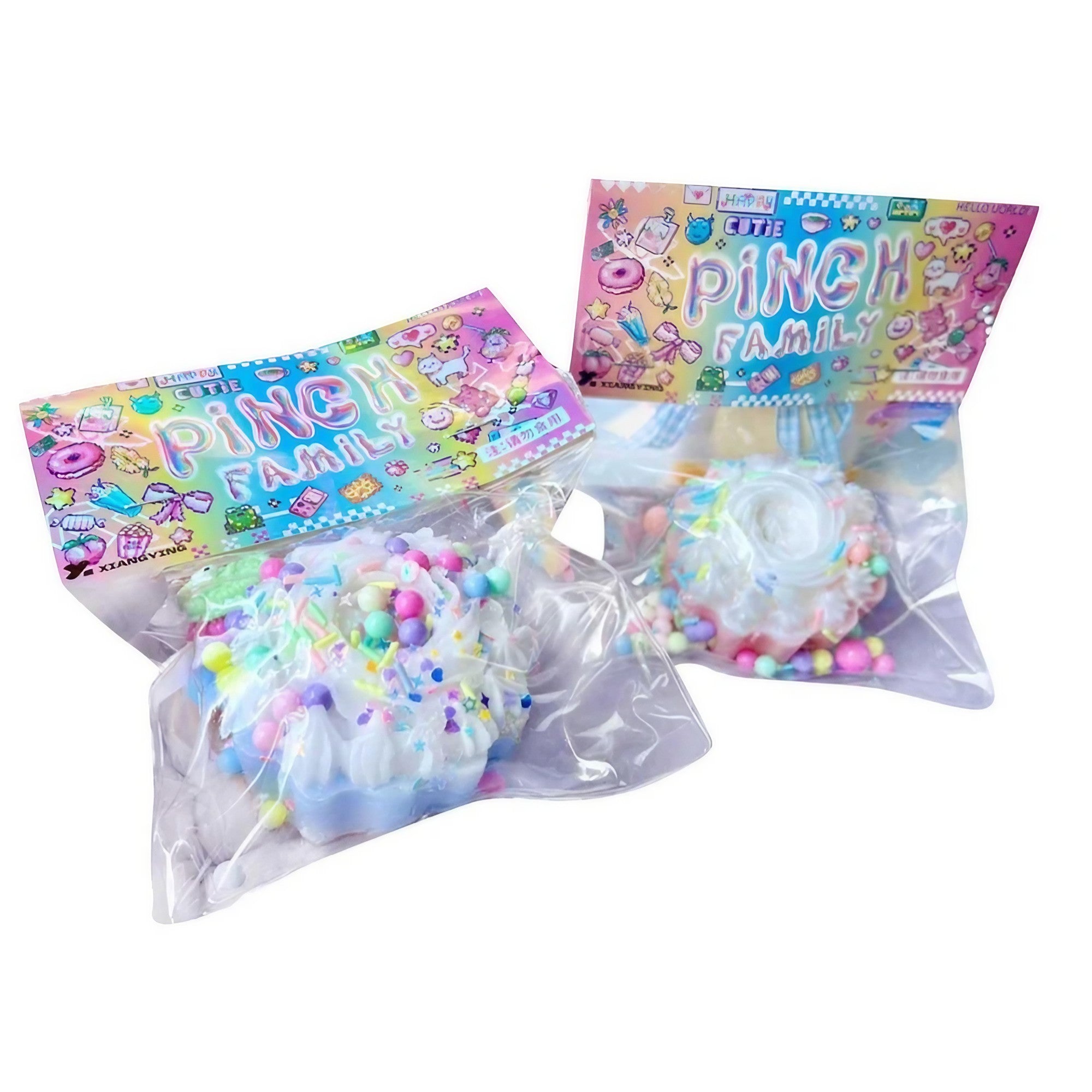 Jucarie Antistres Squishy, Flippy, cu Revenire Lenta, Model Prajitura, 8x8 cm, 90g, Ambalaj Transparent, Multicolor-0