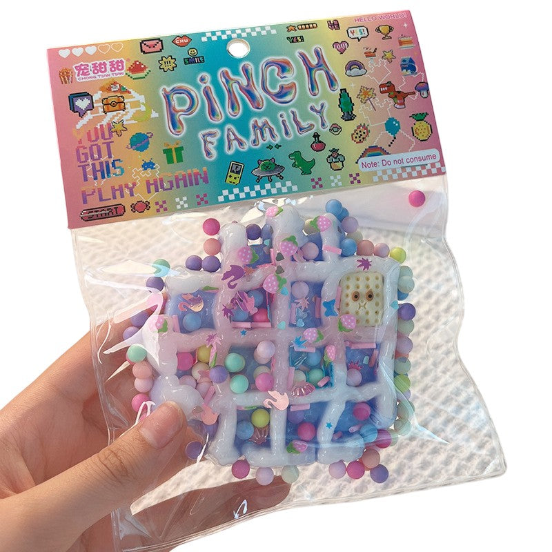Jucarie Antistres Squishy, Flippy, cu Revenire Lenta, Model Waffle, 6x6 cm, 99g, Ambalaj Transparent, Multicolor-0