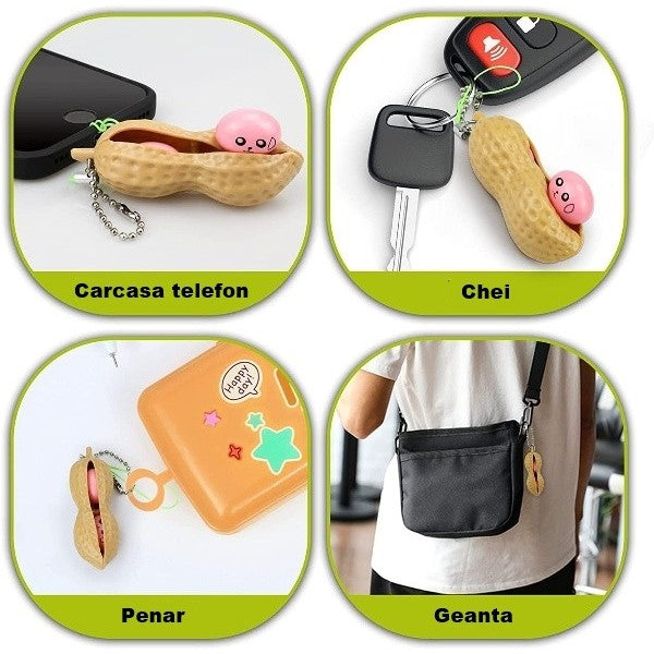 Jucarie breloc aluna antistres, Peanut Fidget Toy, Crem-3
