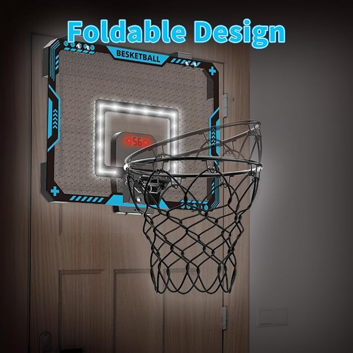 Cos de Baschet pentru Copii, Flippy, cu Tablou de Bord Electronic, Minge, Pompa, 2 Moduri, Interior/Exterior, Inel Metalic si Rabatabil cu Arc, Luminos, 41x31x5 cm, Multicolor-2