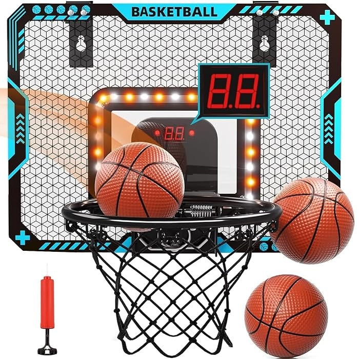Cos de Baschet pentru Copii, Flippy, cu Tablou de Bord Electronic, Minge, Pompa, 2 Moduri, Interior/Exterior, Inel Metalic si Rabatabil cu Arc, Luminos, 41x31x5 cm, Multicolor-3