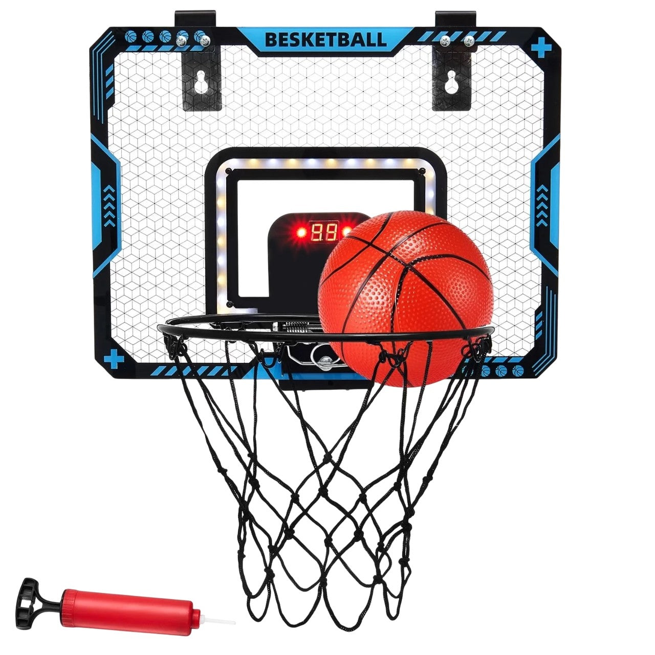 Cos de Baschet pentru Copii, Flippy, cu Tablou de Bord Electronic, Minge, Pompa, 2 Moduri, Interior/Exterior, Inel Metalic si Rabatabil cu Arc, Luminos, 41x31x5 cm, Multicolor-0