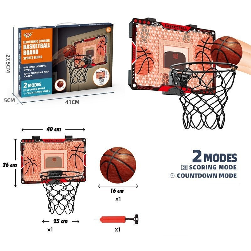 Cos de Baschet pentru Copii, Flippy, cu Tablou de Bord Electronic, Minge, Pompa, 2 Moduri, Interior/Exterior, Inel Metalic si Rabatabil cu Arc, Luminos, 41x27.5x5 cm, Multicolor-1