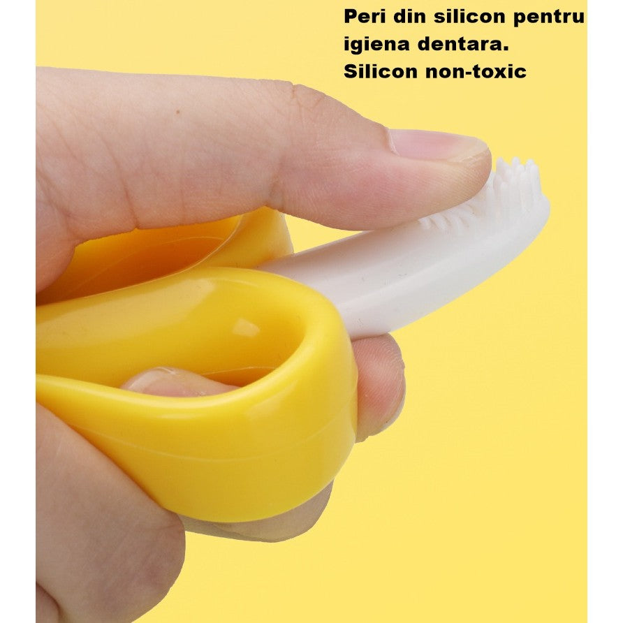 Jucarie dentitie bebelusi Flippy, banana, cu manere de prindere, material silicon non-toxic, fara miros, 10.5x5.9 cm, galben-4