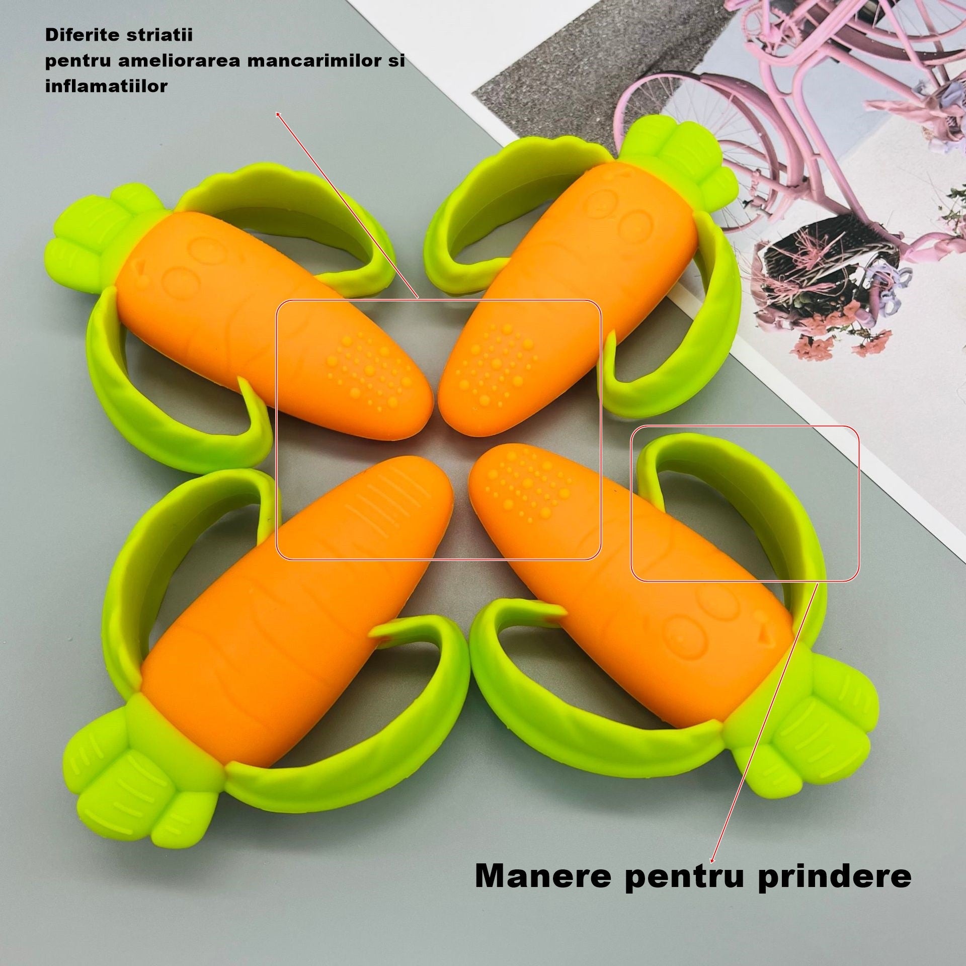 Jucarie dentitie bebelusi Flippy, morcov, 10x7.5x2.8 cm, cu manere de prindere, material silicon non-toxic, fara miros, portocaliu-3