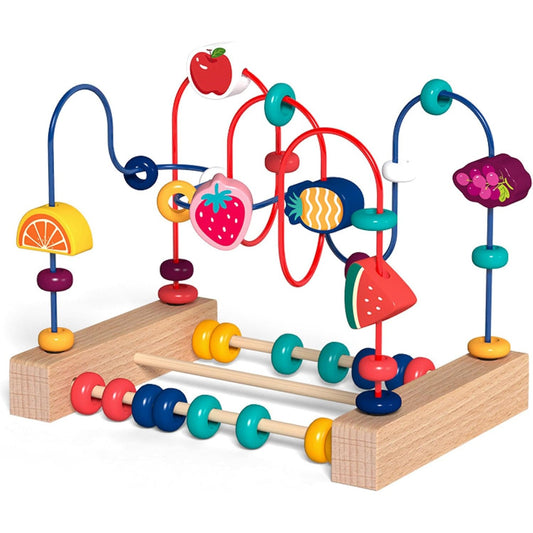 Jucarie din Lemn Montessori, Flippy, Labirint Motricitate cu Abac si Animalute, Rollercoaster pentru Copii, Educativ, Dezvoltarea Abilitatilor Motorii, Numaratoare, 22x17x15 cm, Multicolor-0
