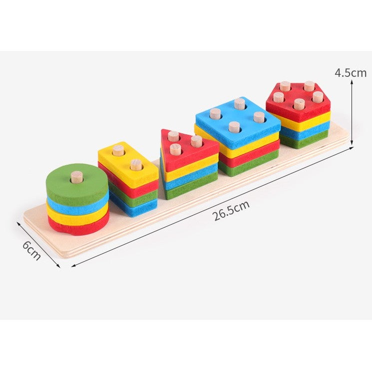 Jucarie Educativa Flippy, Tip Montessori, din Lemn, + 36 Luni, Forme Geometrice, 20 Piese, 6 x 26.5 cm, Multicolor-1