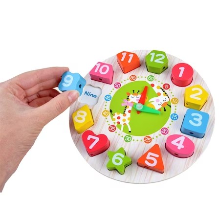 Jucarie Educativa Flippy, Tip Montessori, Model Ceas Girafa, din Lemn, + 36 Luni, 12 Piese, 17 cm, Multicolor-1