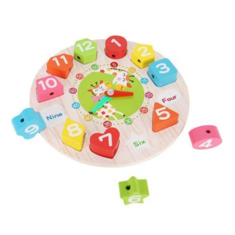 Jucarie Educativa Flippy, Tip Montessori, Model Ceas Girafa, din Lemn, + 36 Luni, 12 Piese, 17 cm, Multicolor-3