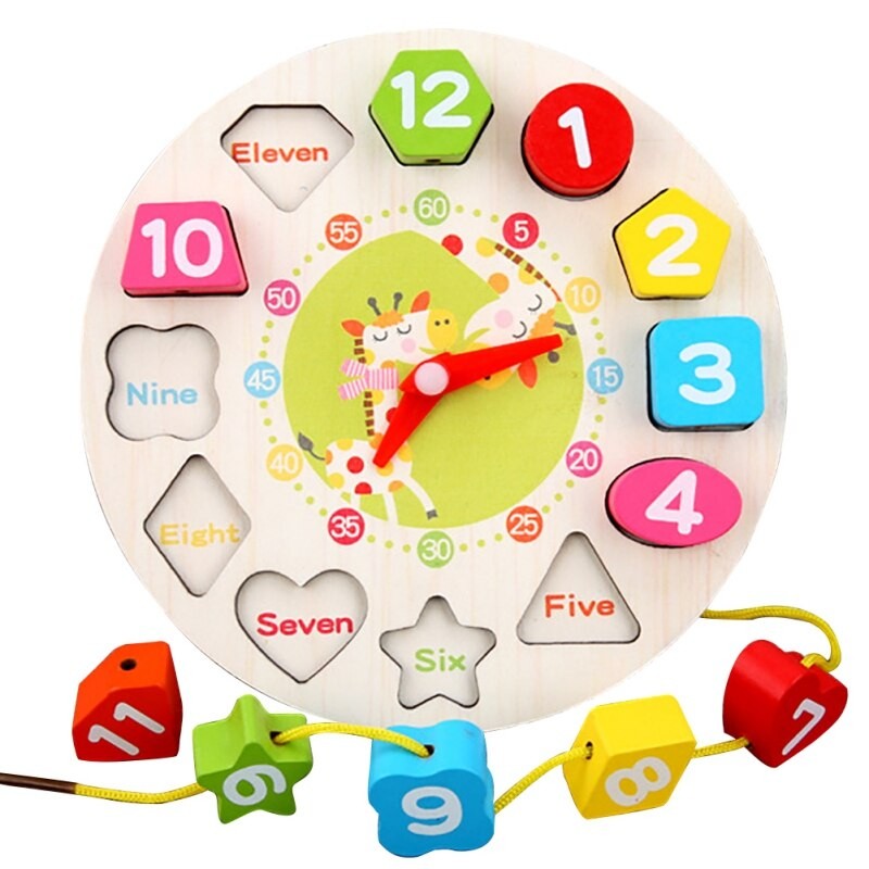 Jucarie Educativa Flippy, Tip Montessori, Model Ceas Girafa, din Lemn, + 36 Luni, 12 Piese, 17 cm, Multicolor-5