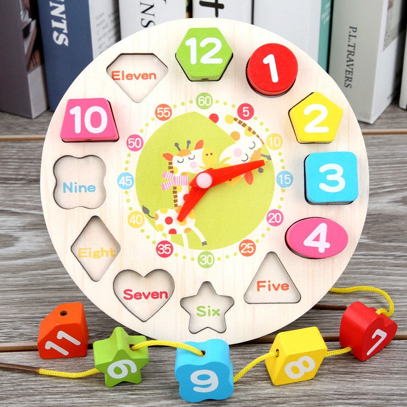 Jucarie Educativa Flippy, Tip Montessori, Model Ceas Girafa, din Lemn, + 36 Luni, 12 Piese, 17 cm, Multicolor-6