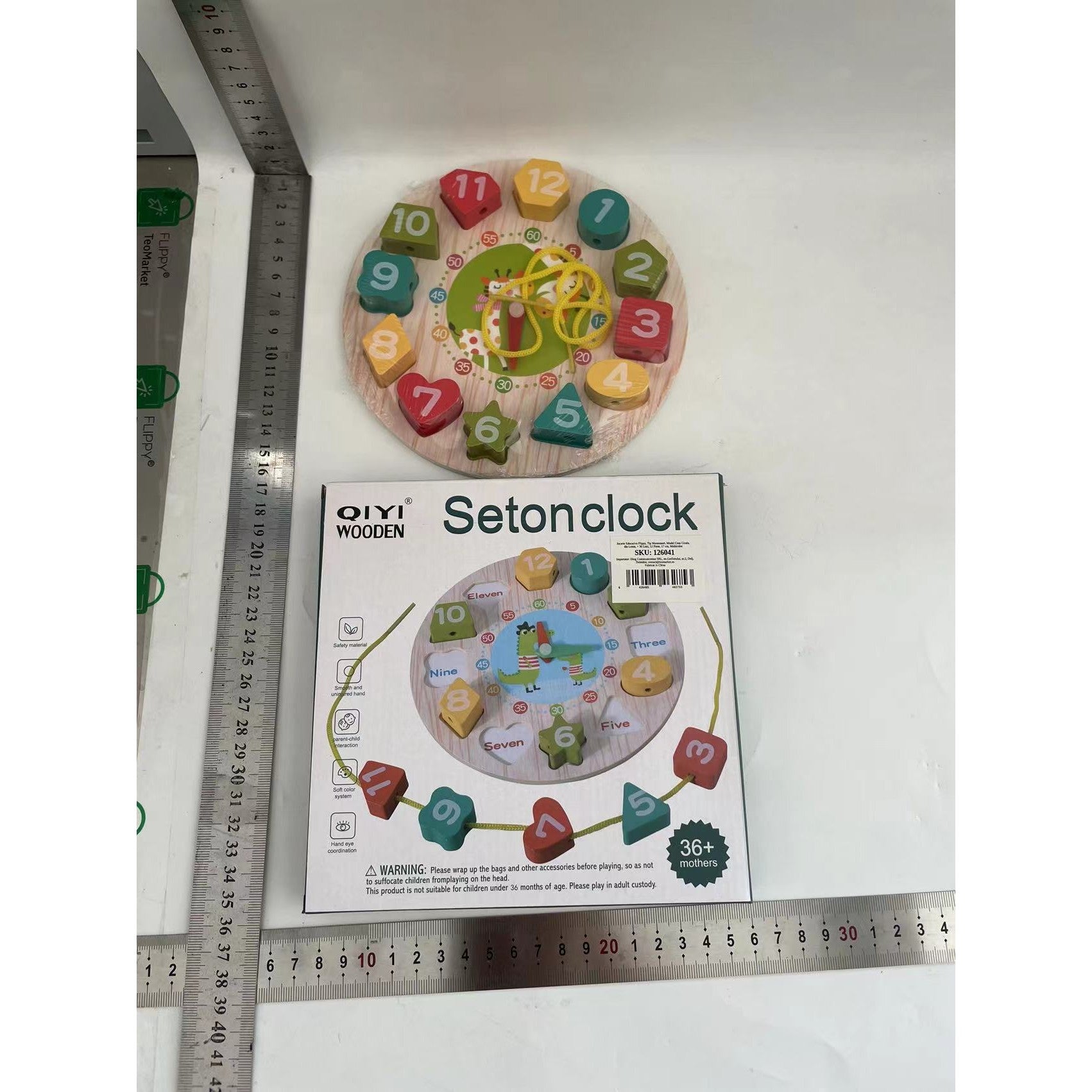 Jucarie Educativa Flippy, Tip Montessori, Model Ceas Girafa, din Lemn, + 36 Luni, 12 Piese, 17 cm, Multicolor-7