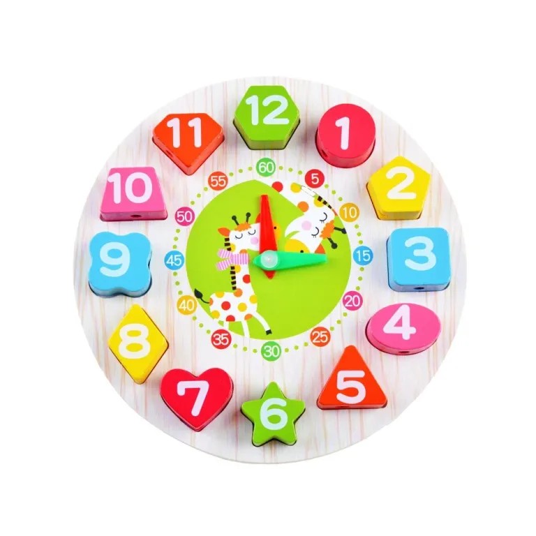 Jucarie Educativa Flippy, Tip Montessori, Model Ceas Girafa, din Lemn, + 36 Luni, 12 Piese, 17 cm, Multicolor-0