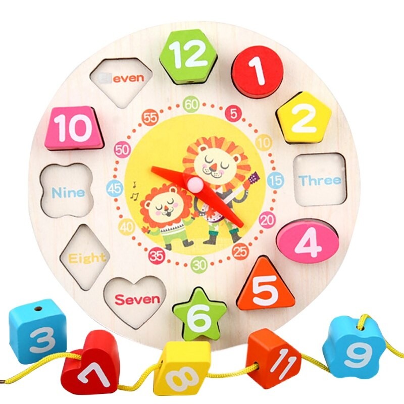 Jucarie Educativa Flippy, Tip Montessori, Model Ceas Leu, din Lemn, + 36 Luni, 12 Piese, 17 cm, Multicolor-0