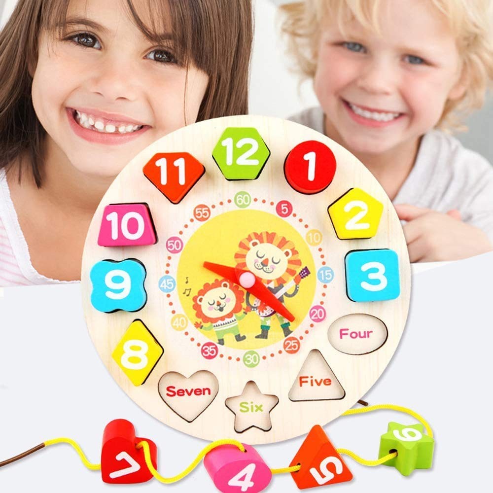 Jucarie Educativa Flippy, Tip Montessori, Model Ceas Leu, din Lemn, + 36 Luni, 12 Piese, 17 cm, Multicolor-1