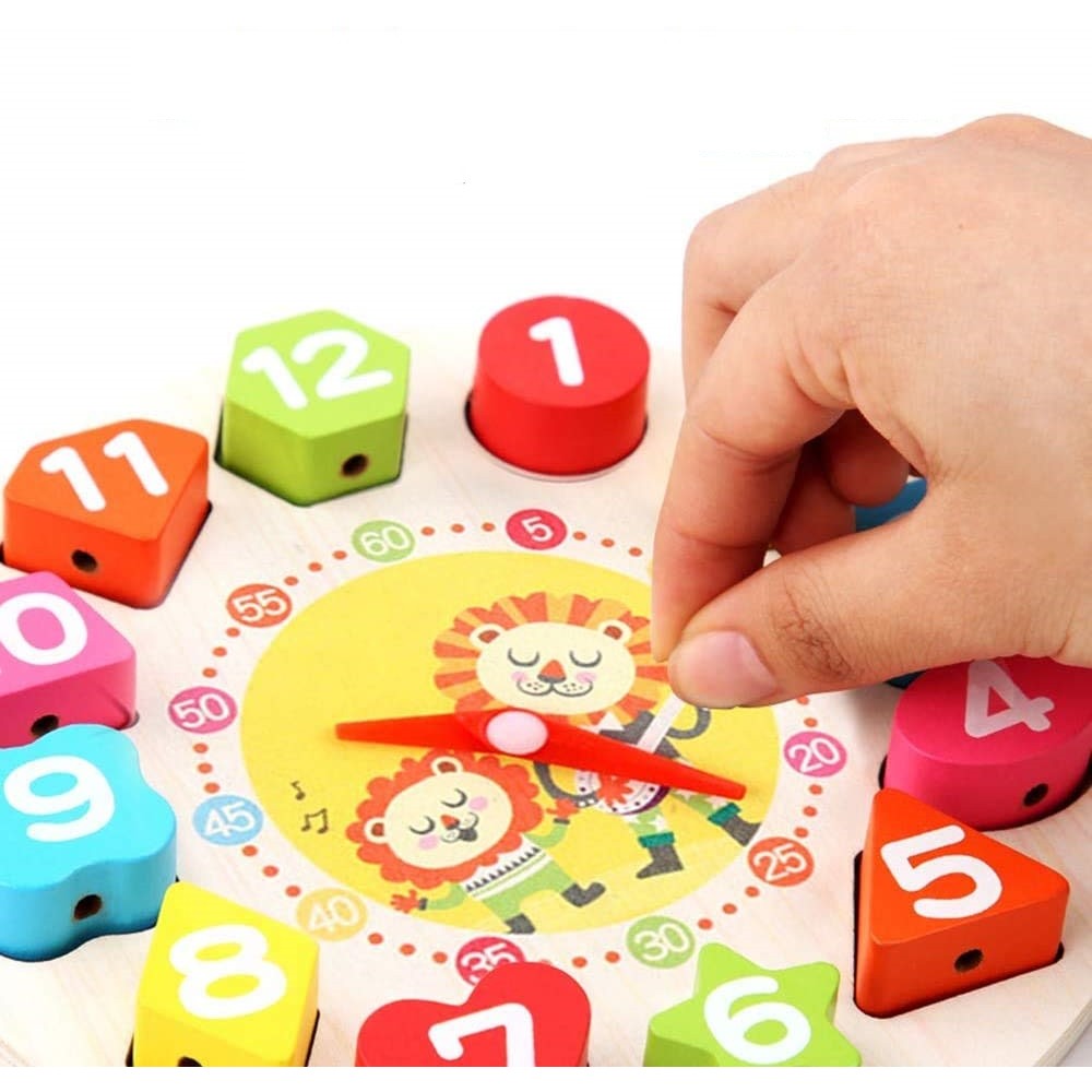 Jucarie Educativa Flippy, Tip Montessori, Model Ceas Leu, din Lemn, + 36 Luni, 12 Piese, 17 cm, Multicolor-2