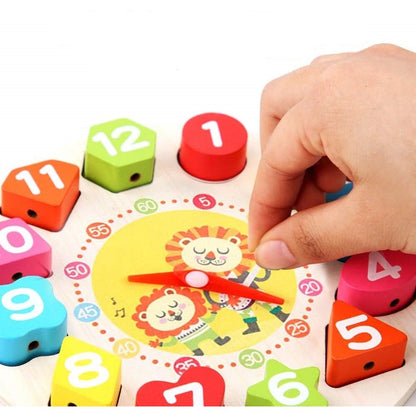 Jucarie Educativa Flippy, Tip Montessori, Model Ceas Leu, din Lemn, + 36 Luni, 12 Piese, 17 cm, Multicolor-2