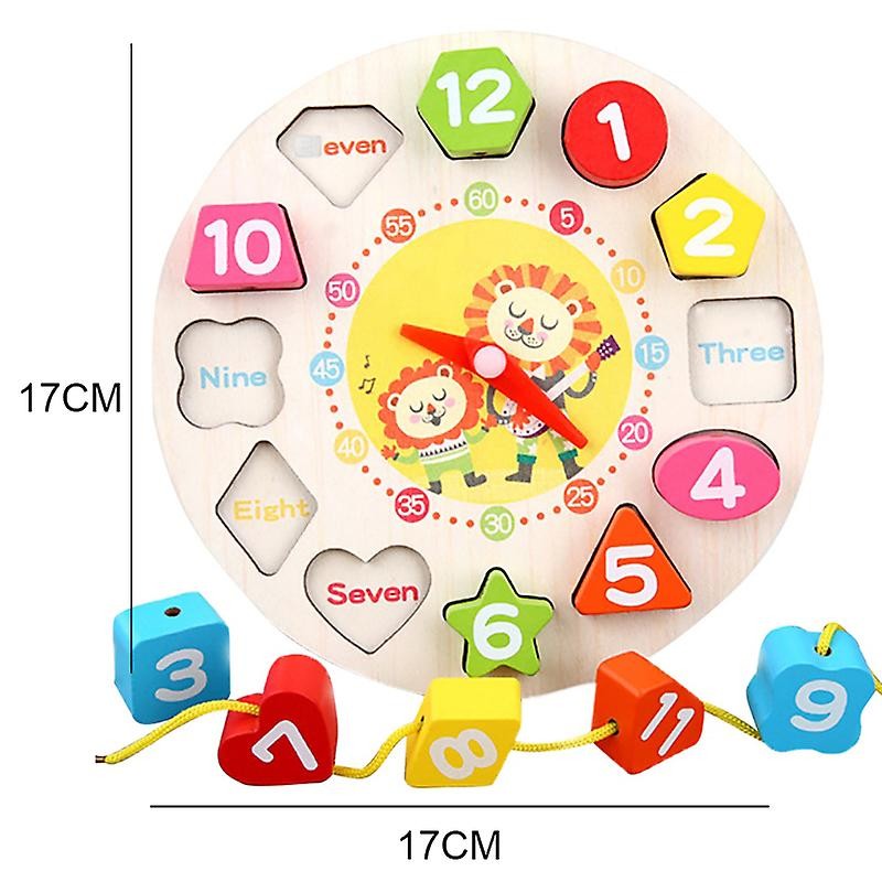 Jucarie Educativa Flippy, Tip Montessori, Model Ceas Leu, din Lemn, + 36 Luni, 12 Piese, 17 cm, Multicolor-3