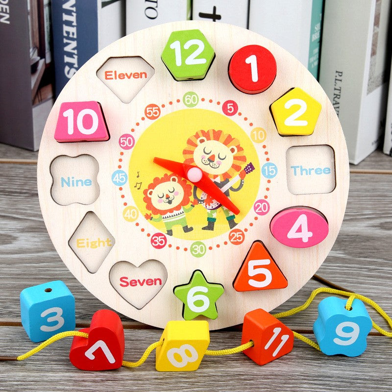 Jucarie Educativa Flippy, Tip Montessori, Model Ceas Leu, din Lemn, + 36 Luni, 12 Piese, 17 cm, Multicolor-4